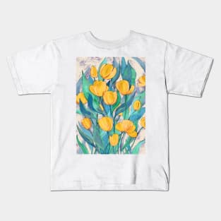 Blooming Golden Tulips in Gouache Kids T-Shirt